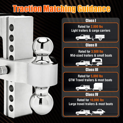 Chaoos Drop Hitch 2.5 Inch Receiver, Adjustable 8 Inch Trailer Hitch Ball Mount,12000LBS GTW(2" & 2-5/16") Chrome Plated Steels Balls, Aluminum 2.5 Hitch Receiver Tow Hitches, 2 Anti-Theft Pins Locks