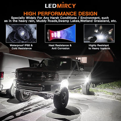 White Rock Lights,LEDMIRCY High Power Underbody Pure White LED Rock Lights for UTV Trucks Off Road RZR Auto Car Boat ATV SUV Waterproof High Power Neon Trail Rig Light Shockproof Pack of 20