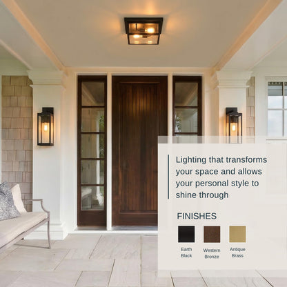 Quoizel Westover 12" Outdoor Flush Mount Ceiling Light, 2-Light Western Bronze with Clear Beveled Glass, E12 Base, ETL Damp Rated