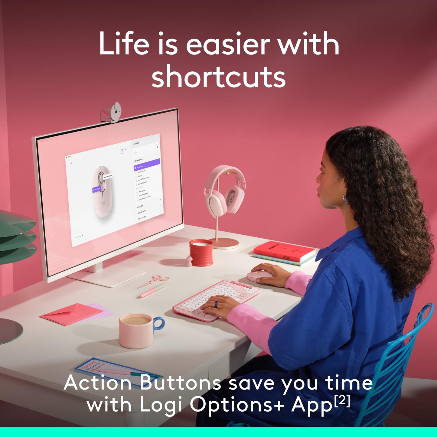 Logitech POP Mouse, Wireless Mouse with Customizable Emojis, SilentTouch Technology, Precision/Speed Scroll, Compact Design, Bluetooth, Multi-Device, OS Compatible - Heartbreaker Rose