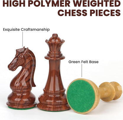Large High Polymer Weighted Chess Pieces with 3.8'' King - 2 Extra Queens Tournament Chess Set - Chess Pieces Only Travel Chess Sets with Storage Bag for Family Board Game Gift