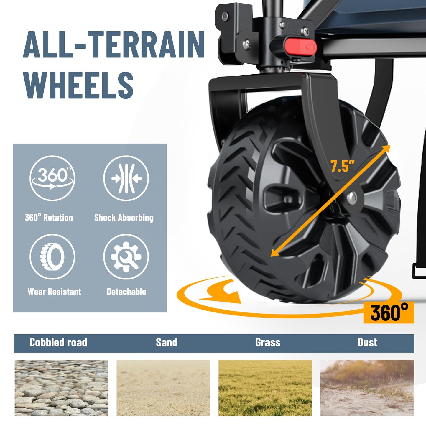 Timber Ridge Foldable Wagon 350L Extendable Height, Large Capasity Collapsible Wagon Cart with All Terrians Detachable Wheels, Compact Folding Utility Wagon for Camping, Fishing, Shopping Navy