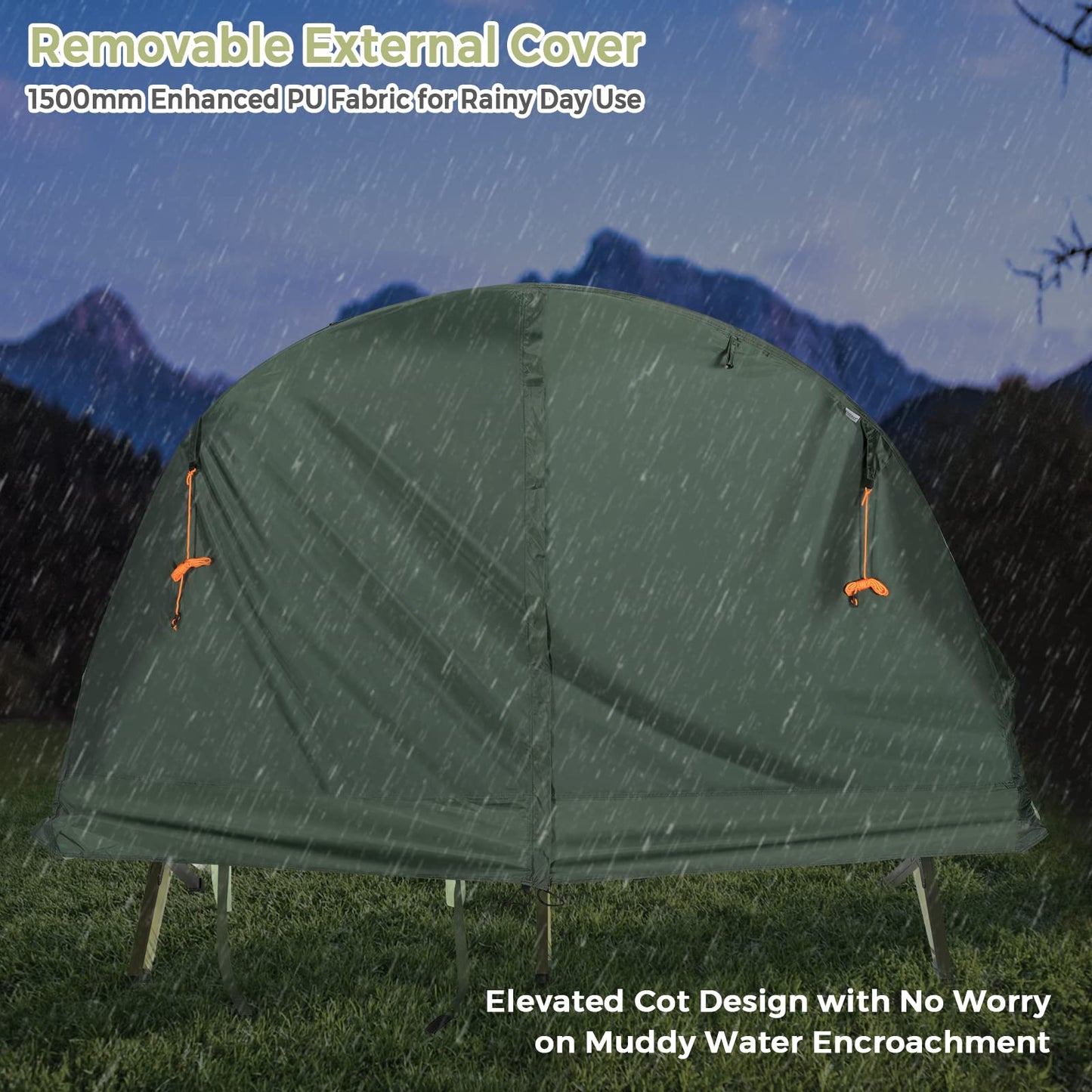 Tangkula 4-in-1 Camping Cot Tent Set, Foldable Off Ground Elevated Tent for 1 Person, Portable with Waterproof External Cover, Air Mattress & Carrying Bag, Ideal for Outdoor Hiking, Camping