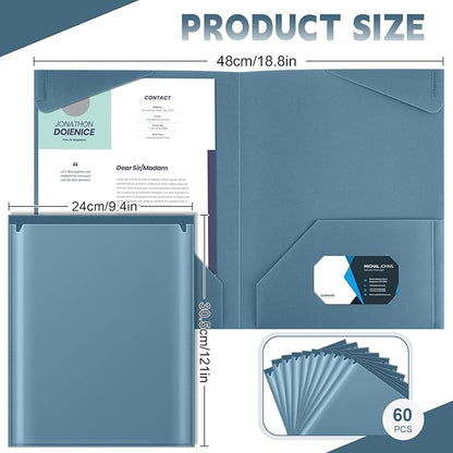 Henoyso 60 Pack Plastic Folders with Clear Front Pockets Heavy Duty File Folders with 2 Pockets and Card Slot for Classroom School &amp Office Bulk Supply (Blue Gray)