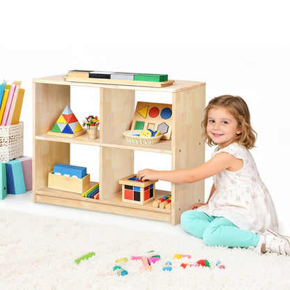 KRAND 4-Cubby Montessori Storage Bookcase – Kids Shelf Organizer for Toys, Books & Art Supplies, Toddler Cabinet Furniture for Playroom, Daycare, Preschool, Kindergarten & Nursery