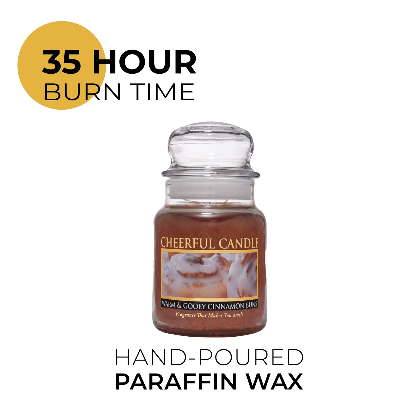 A Cheerful Giver - Warm & Gooey Cinnamon Buns Scented Glass Jar Candle (6 oz) with Lid & True to Life Fragrance Made in USA
