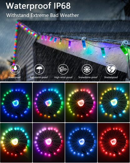ALITOVE 12V WS2811 Pixel Lights xConnect Ends 328FT 500LEDs 12mm Diffused Digital Addressable RGB IC LED String Lights Programmable Outdoor Halloween Christmas Lights Waterproof IP68(8inch Spacing)