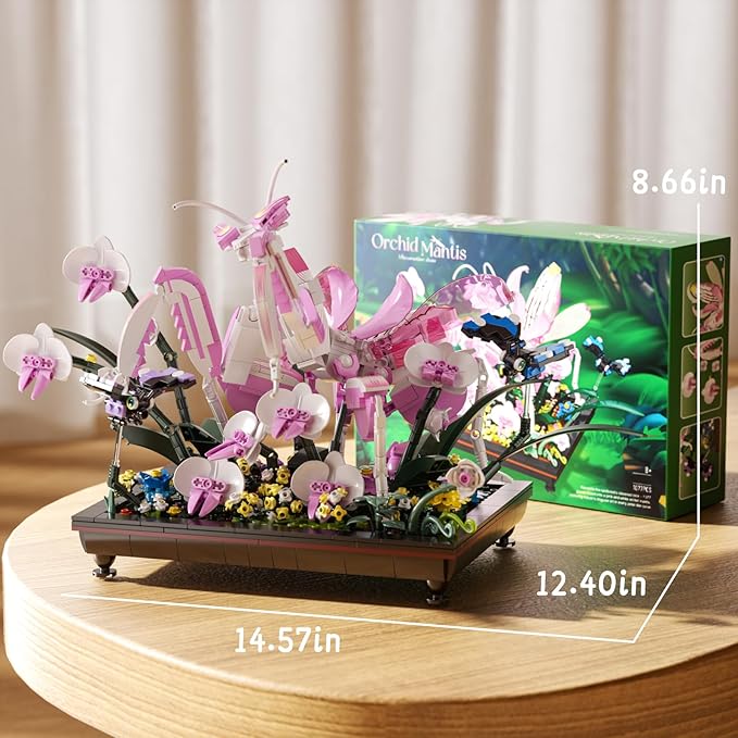 Orchid Praying Mantis Flowers Bonsai Building Set Compatible with Lego Insects Nature Inspired STEM Kit for Adults Stunning Desk Decor for Home/Office for Boys Girls Aged 8-16+ 1077PCS