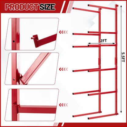 BBTO Wall Mount Bumper Stand, Auto Bumper Storage Rack, Load 200lbs/pair Arms for Workshop Body Repair Parts Storage Wood Lumber Store(66.14 H X 24.02 L,6 Place)