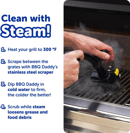 Scrub Daddy BBQ Daddy Grill Cleaner Kit - Bristle-Free Brush & 2 Steel Scour Sponges | 4 Count
