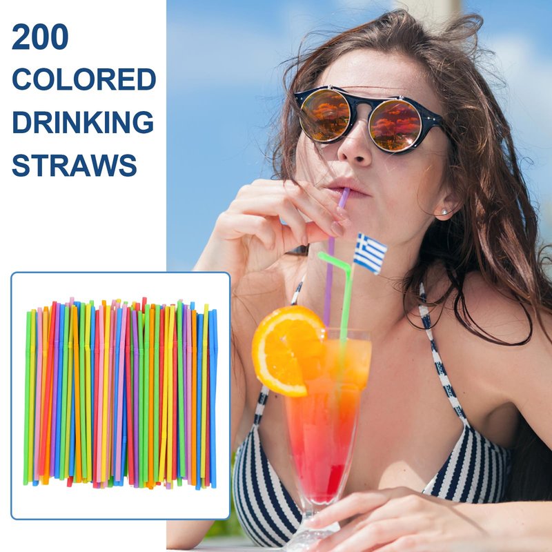 [200 Pack] 8.5" High Multicolour Flexible Plastic Straws,Bendable Disposable Drinking Straws for Home Use Milk Juice Drinks