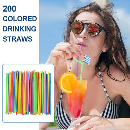 [200 Pack] 8.5" High Multicolour Flexible Plastic Straws,Bendable Disposable Drinking Straws for Home Use Milk Juice Drinks