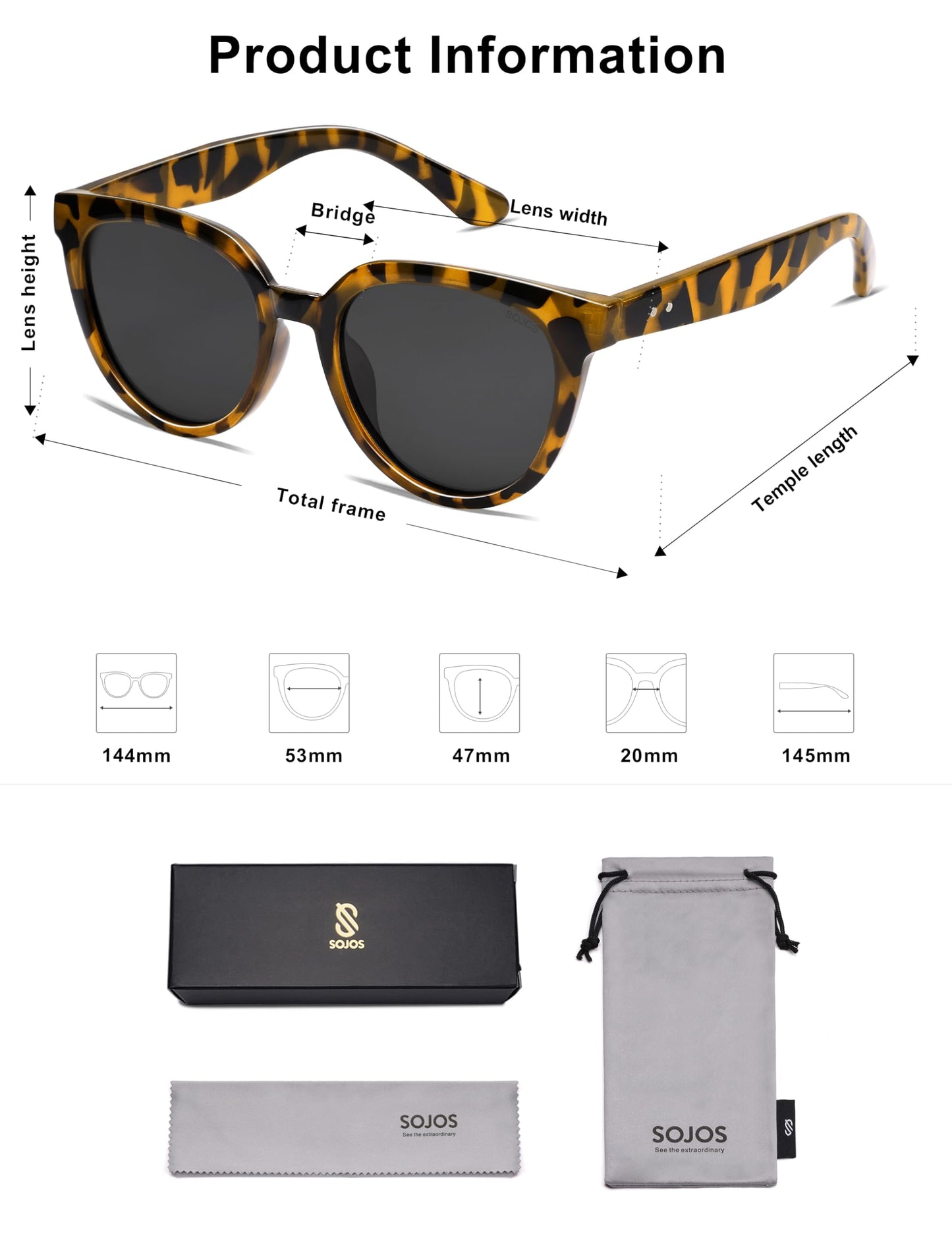 SOJOS Trendy Cat Eye Round Polarized Sunglasses for Women Fashion UV Protection Sunnies Sunglasses SJ2175