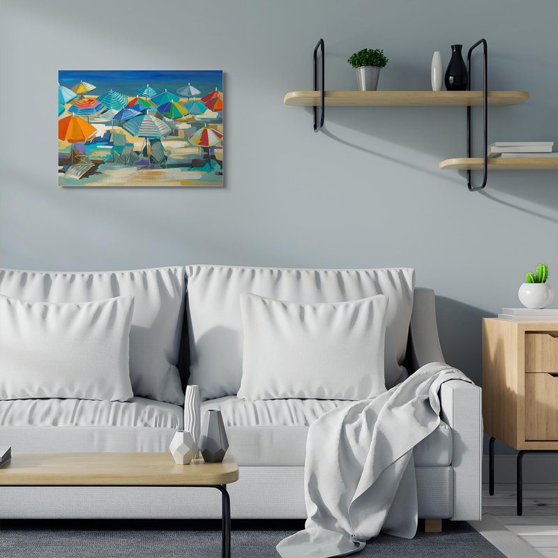 Stupell Industries 'Colorful Beach Umbrella Nautical Landscape', Canvas Art, 30 x 24 Inches, Easy to Hang and Sturdy, Made in USA, by Liz Jardine