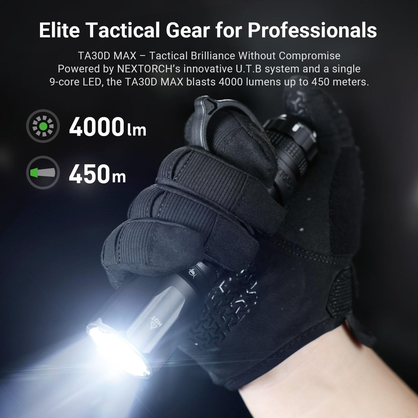 NEXTORCH TA30D MAX Tactical Flashlight High Lumens, 4000 Lumens Rechargeable Flashlight with 5 Modes & Strobe for Special Operations Assault Tactical Missions Night Searches, etc