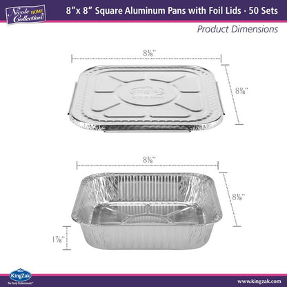 8x8 Aluminum Pans With Lids (50 Pack) 8 Inch Foil Pans With Covers - Cake Pans - Aluminum Square Pans With Lids - Disposable Food container - great For Cake Baking, Cooking, Freezing, Prepping Food