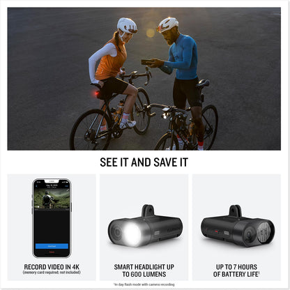 Garmin Varia™ Vue, Cycling Headlight and 4k Camera, Light Intensity up to 600 Lumens, Crystal-Clear Video Recording, Incident Detection While Cycling