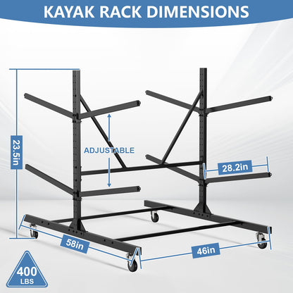 LXVOOEE Kayak Storage Rack, Heavy Duty Freestanding Kayak Rack for Garage and Outdoor Storage, Kayak Stand Adjustable for Kayak, Canoe, Surfboard and Paddle Board (4-Kayak)