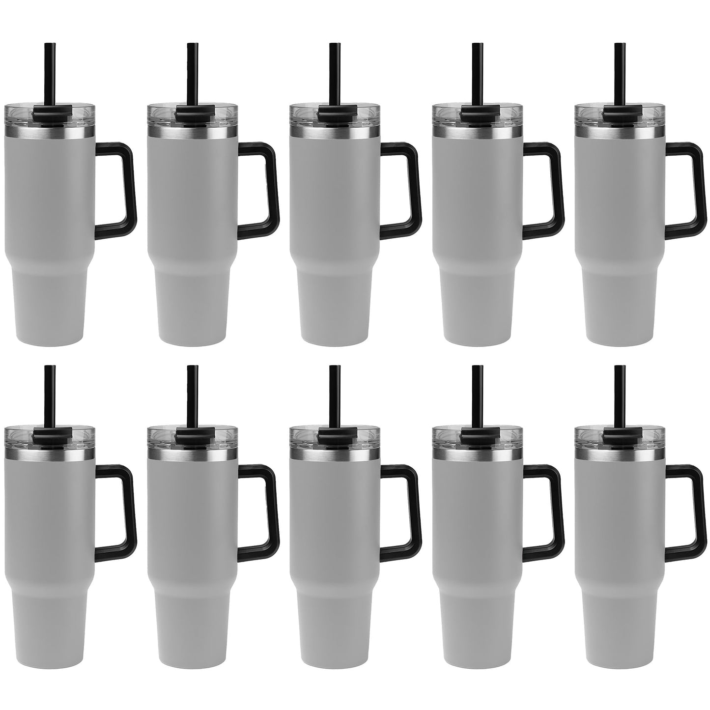 Gifts by Design 10 Ct of 40 Oz Intrepid Stainless Steel Tumbler with Lid, Straw & Handle – Gray – Customizable Insulated Cups for Water, Coffee, Hot & Iced Drinks – Great for DIY, Events, Work