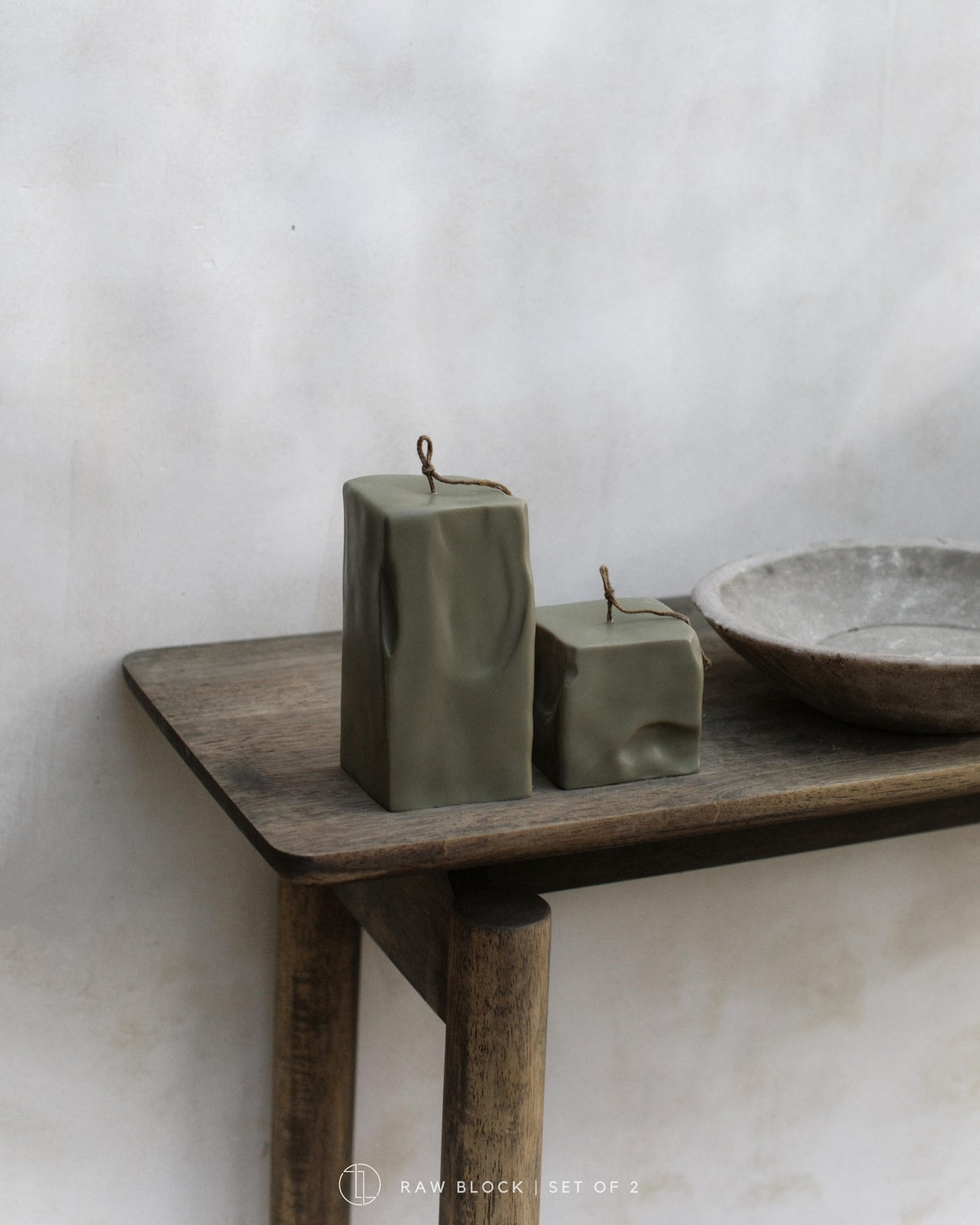 LAWA Raw Block Set of 2 Candle - Beautiful Handmade Pillar Scented Soy Wax Elegant Aesthetic Candle Housewarming Gift Home Room Shelf Decor Idea (Earthy Green, Set of 2)