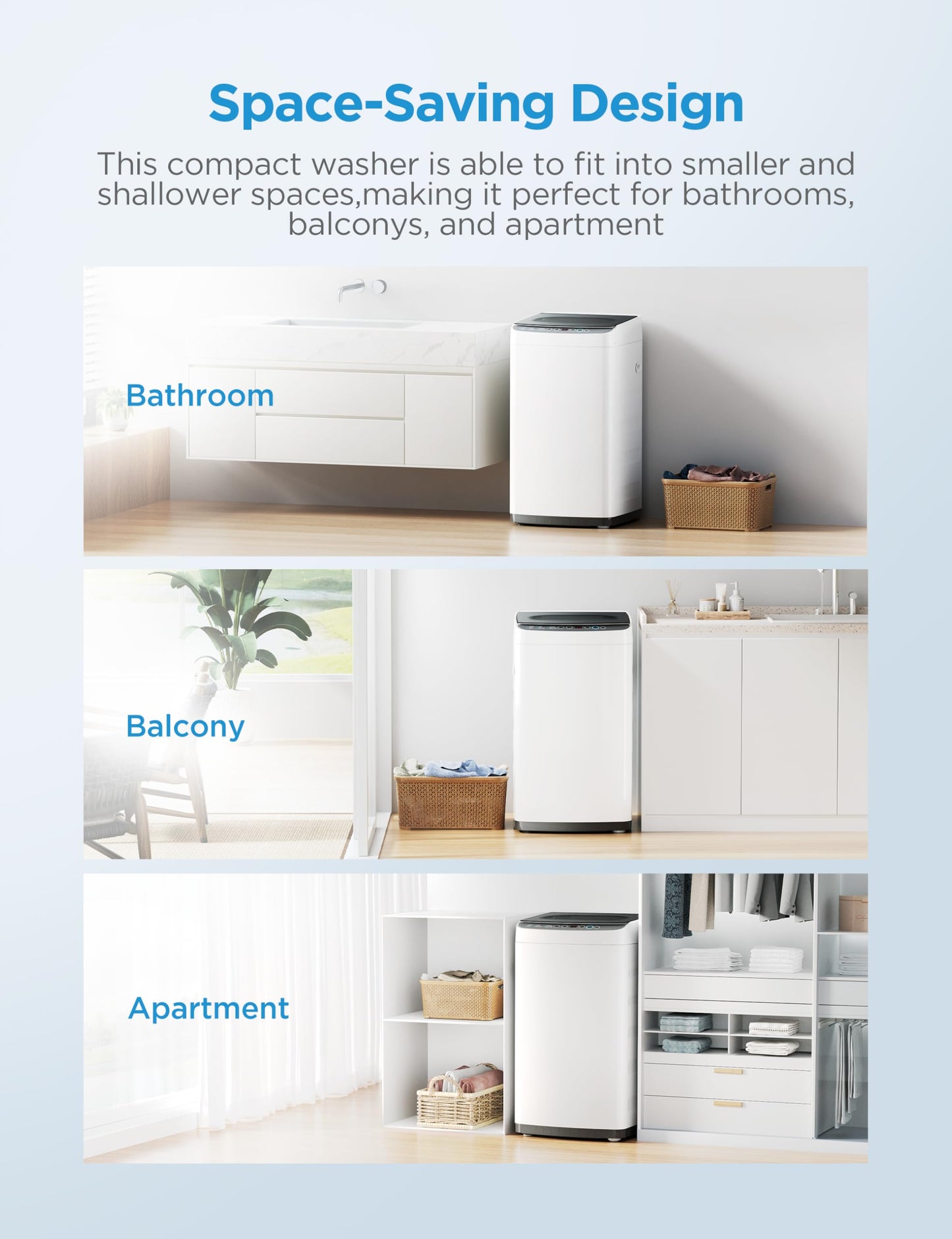 Midea Portable Washing Machine, 0.9 cu. ft with 6 Cycles, Drum Clean, Quick, Stainless Steel Tub, Transparent Lid, LED Display Washing Machine, White