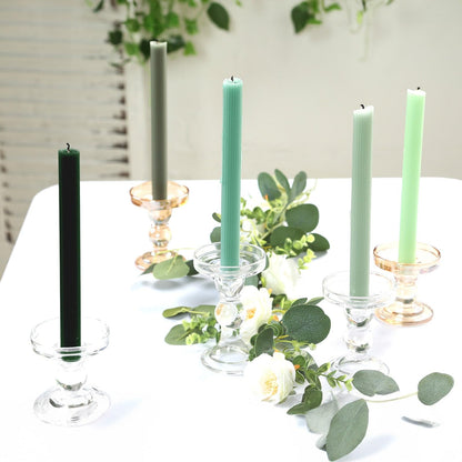 Efavormart 5 Pack 9" Mixed Sage Green Ribbed Unscented Taper Candles, Textured Ribbon Wax with Cotton Wick for Modern Centerpieces and Home Decor