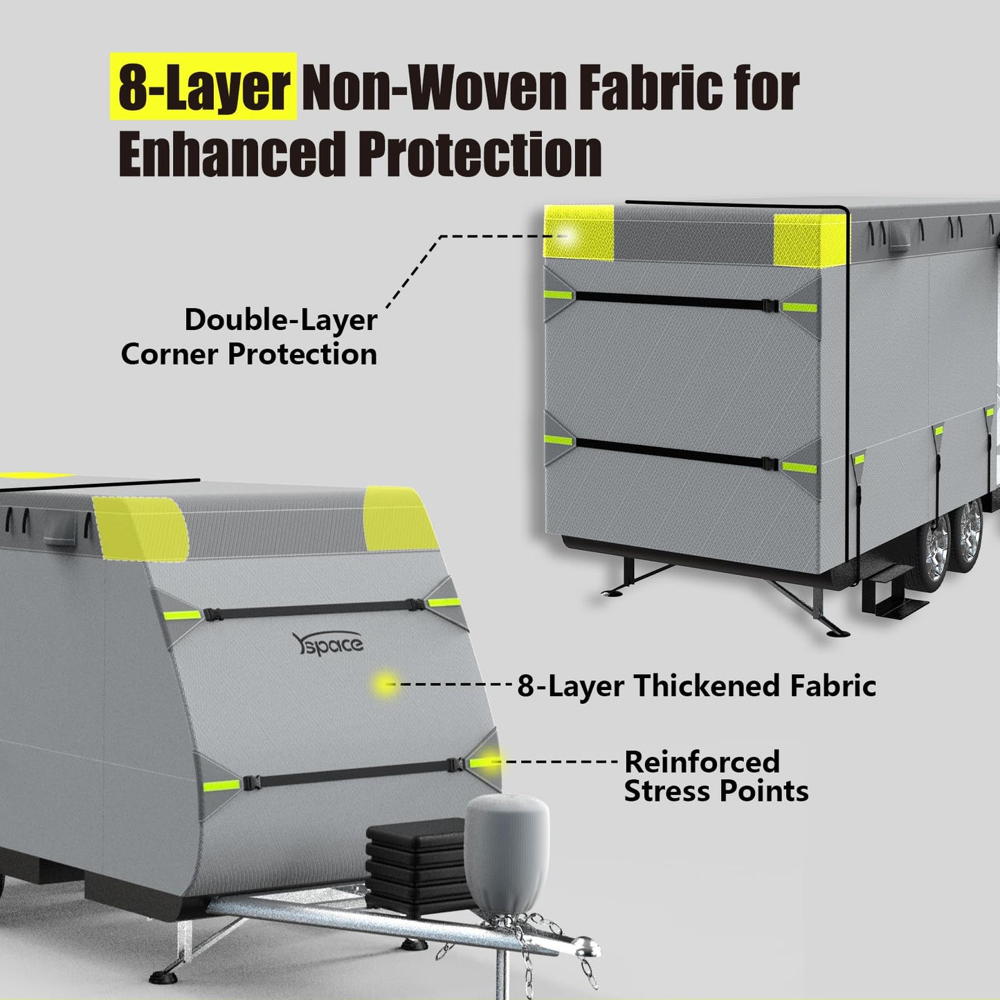 YSPACE 8-Layer Heavy Duty RV Cover 24-27 ft, Rip-Stop Travel Trailer Cover with Windproof Straps, Waterproof Camper Cover with Ventilation, Zipper Access & Full Accessories for All-Season Protection