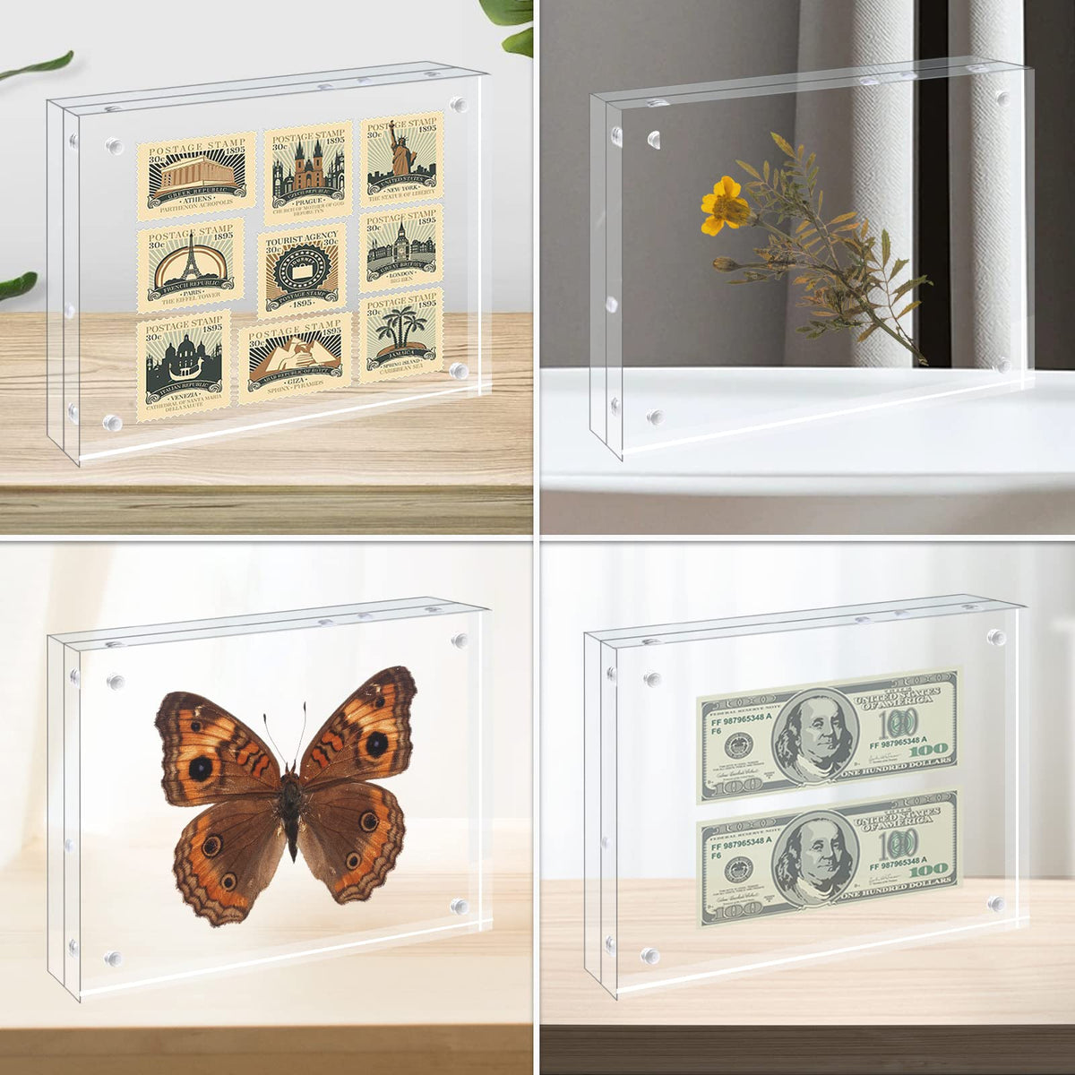 Egofine 5x7 Acrylic Frames 6 Pack, 20mm Thicker Frameless Clear Picture Frames, Double Sided Magnetic Picture Frames, Free Standing Desktop Display