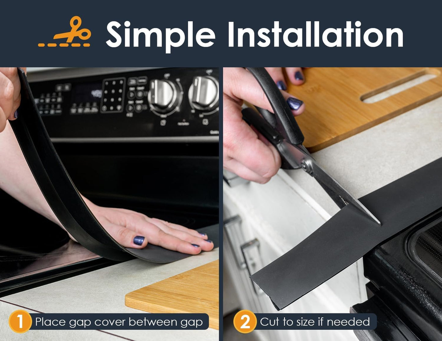 Linda’s Essentials Silicone Stove Gap Covers - Heat Resistant Oven Gap Filler | Easy to Clean (21 Inches, Black)