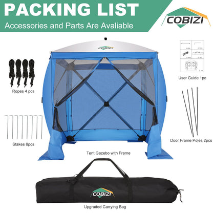COBIZI 6x6 FT Pop up Gazebo Tent, Screen Tent with Sidewalls, Waterproof Portable Outdoor Small Screen Tents Sun Shelter, Carpas para Patio for Outdoor Camping, Backyard and Garden, Blue