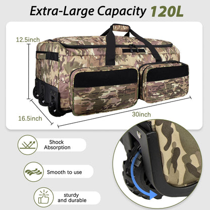 Rolling Duffle Bag with Wheels,120L Large Deployment Bag,Waterproof Military Duffle Bags for Tactical Military Deployment Camping