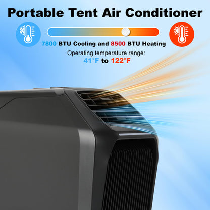 8,000 BTU Portable Camping Air Conditioners & Heater, 5-in-1 Cooling, Heating, Fan, Dehumidifier, Sleep Mode, 550W Portable Tent Air Conditioner for Camping, RV, Truck, Small Room, Indoor/Outdoor Use