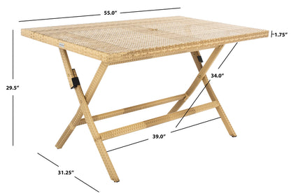 SAFAVIEH Outdoor Collection Akita Natural Folding Table with Umbrella Hole PAT7503D