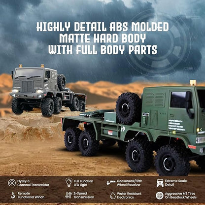 HOBBYPLUS Helidirect 1/18 RC Crawler CR18P Terranaut 8x8 RC Truck Remote Control Car w Full-Lock 8WD RTR Active All-Wheel Steering 2-Speed Transmission Recovery Winch LED Lights (Green)