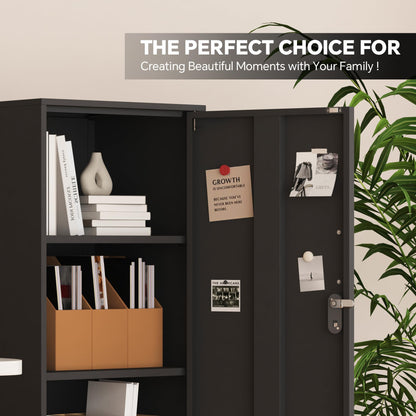 Steehoom Metal Storage Cabinet with Lock, 4 Tier Lockable Cabinet, Lockers for Employee, Changing Room,Home, Office, School, Gym, Garage (Black, 15.75" D x 15.75" W x 49.21" H)