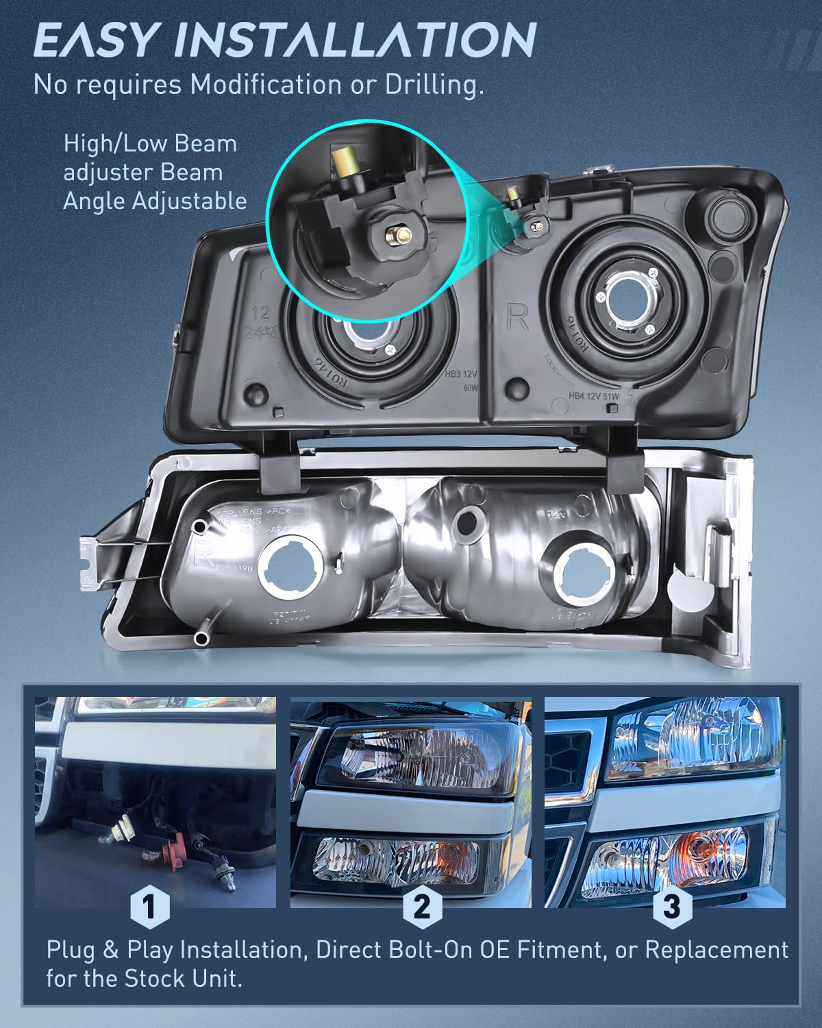 Nilight Headlight Assembly for 2003 2004 2005 2006 Chevy Silverado Avalanche 1500 1500HD 2500 2500HD 3500 Chevrolet Pickup Replacement Headlamp Housing Bumper Lamp Set