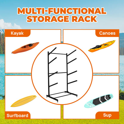 Wemily Freestanding Kayak Storage Rack – Vertical 4-Tier Organizer for Kayaks, Canoes & Paddleboards, Heavy-Duty Indoor/Outdoor Stand with Protective Foam Padding
