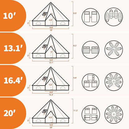 Canvas Bell Tent, Glamping Tent with Stove Jack, PVC Base, Mesh Window, 4 Season Use, Yurt Hot Tents for Camping, Family, Party,