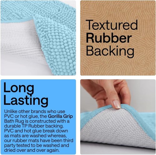 GORILLA GRIP Bath Rug Mat - Thick Soft Absorbent Chenille | Quick-Dry Microfiber, 24x17, Sky Blue