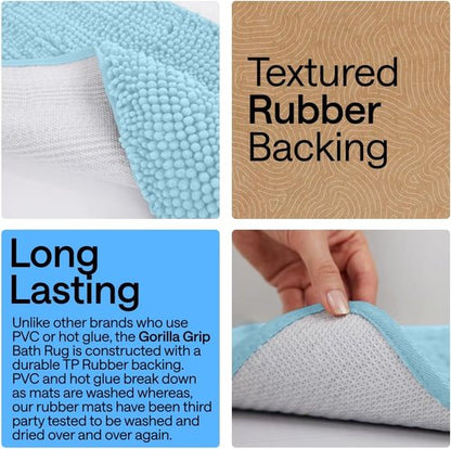 GORILLA GRIP Bath Rug Mat - Thick Soft Absorbent Chenille | Quick-Dry Microfiber, 24x17, Sky Blue
