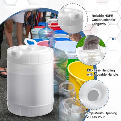 5 Gallon HDPE Oil Storage Container Automotive | - Leak Proof Translucent Plastic Carboy with Handle - ext. Dia. 11.5" x 14.75" H. - Made in USA