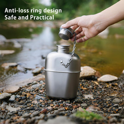 KEITH Titanium Ti3061 Canteen Mess Kit with Stove 1100 ml Titanium Kettle Wood Stove 700 ml Camping Pot with Folding Handle 350 ml Tactical Mug Storage Bag Suitable for Hiking and Mountaineering