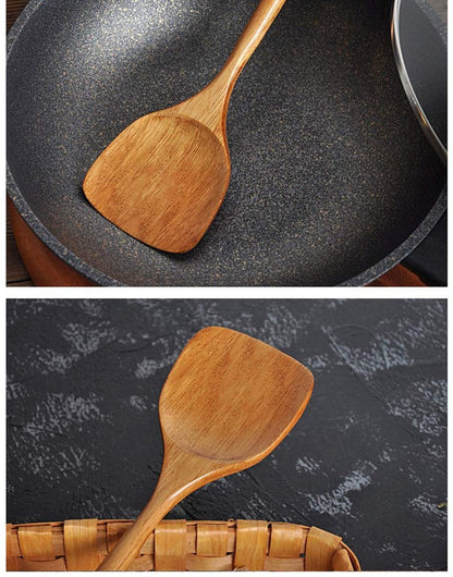 FJNATINH Wooden Spatula with Long Handle for Cooking Kitchen Cookware