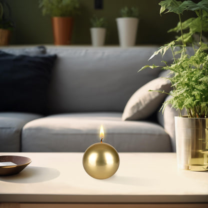Mega Candles 3 pcs Unscented Gold Ball Round Candles, Hand Poured Premium Wax Candle 3 Inch x 3 Inch, Home Décor, Wedding Receptions, Occasions, Events, Festivities, Meditations, Relaxation