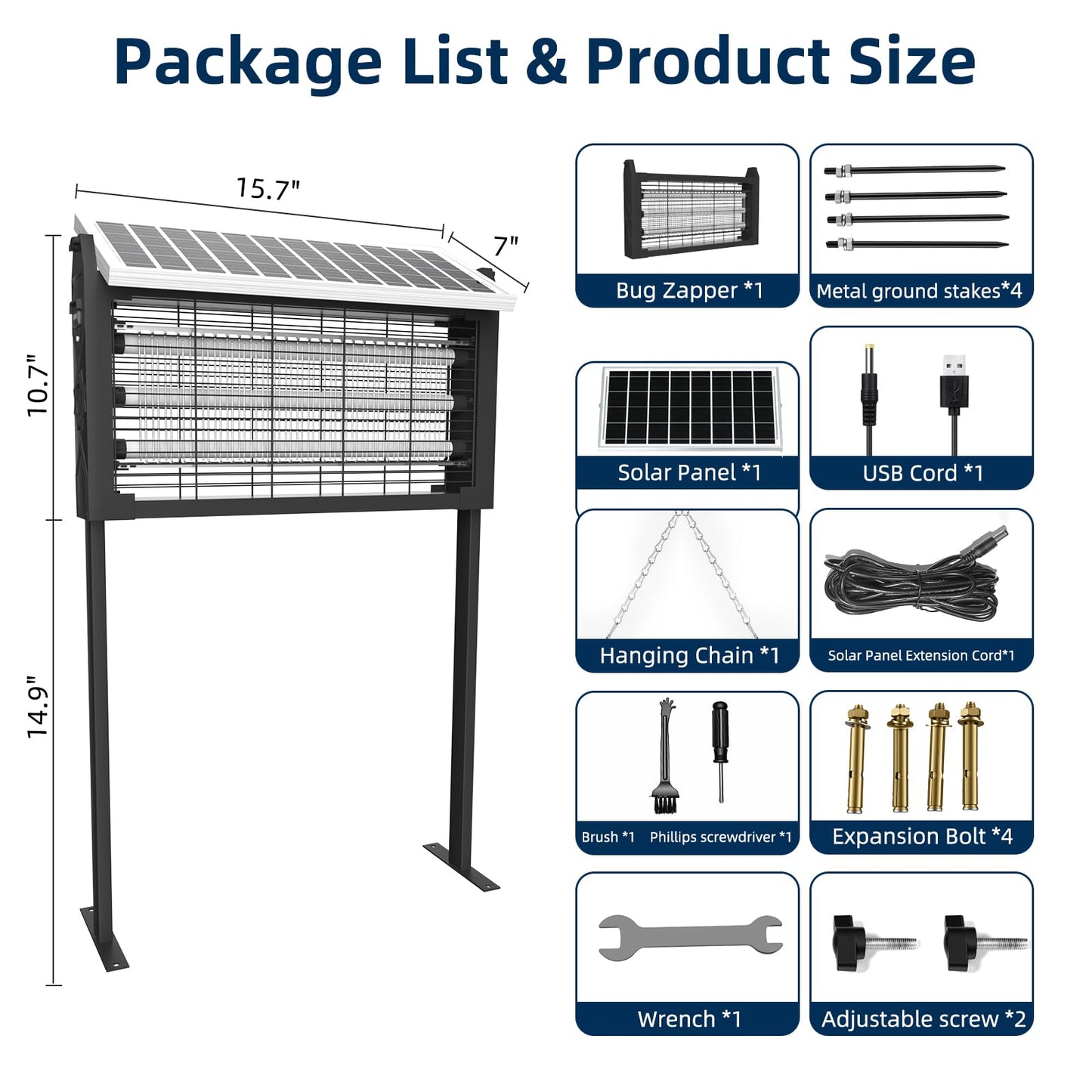 Solar Bug Zapper Outdoor for 3000 sq.ft, Waterproof Mosquito Zapper, Rechargeable Fly Zapper with 3 LED Tube,Cordless Solar Mosquito Killer for Patio Yard Garden Camping with 13W Solar Panel (9023B)