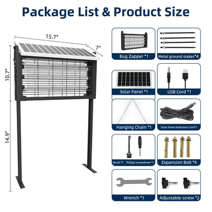 Solar Bug Zapper Outdoor for 3000 sq.ft, Waterproof Mosquito Zapper, Rechargeable Fly Zapper with 3 LED Tube,Cordless Solar Mosquito Killer for Patio Yard Garden Camping with 13W Solar Panel (9023B)