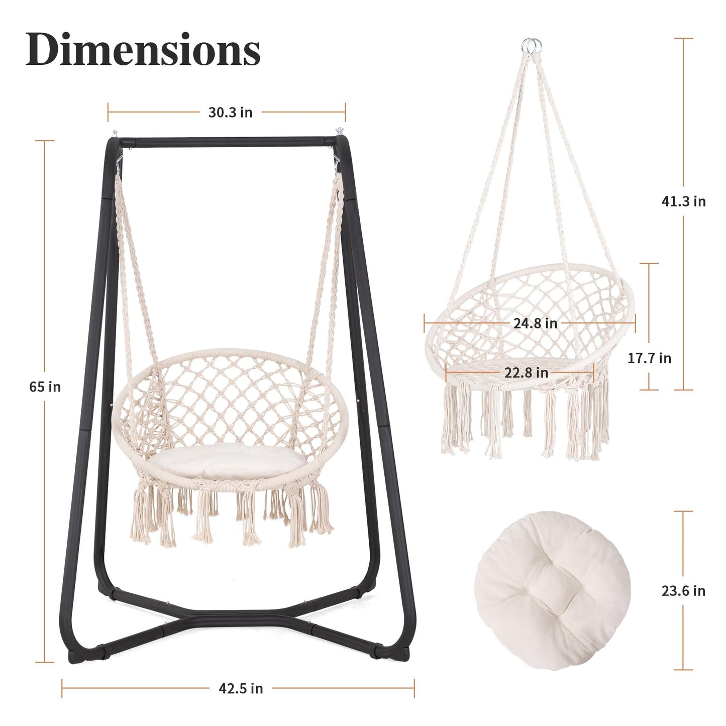 SUNCREAT Patio Swing Chair with Stand and Cushion, Heavy Duty Hanging Chair with Stand for Bedroom, 330 lbs Capacity, Patent Pending, Beige