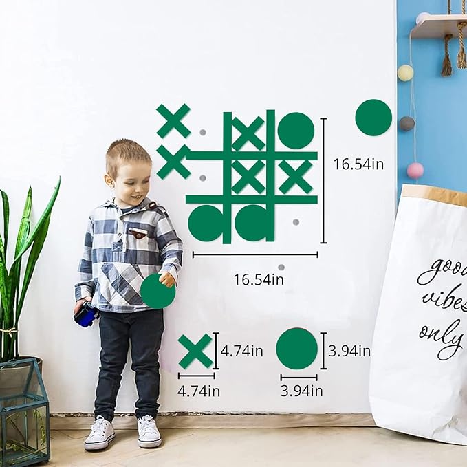 Magnetic Tic Tac Toe Wall-Mount GameGame Room DecorModern Wall Decals for Kids RoomClassroom&ampOfficesBest Gift for Family Friends (Green)