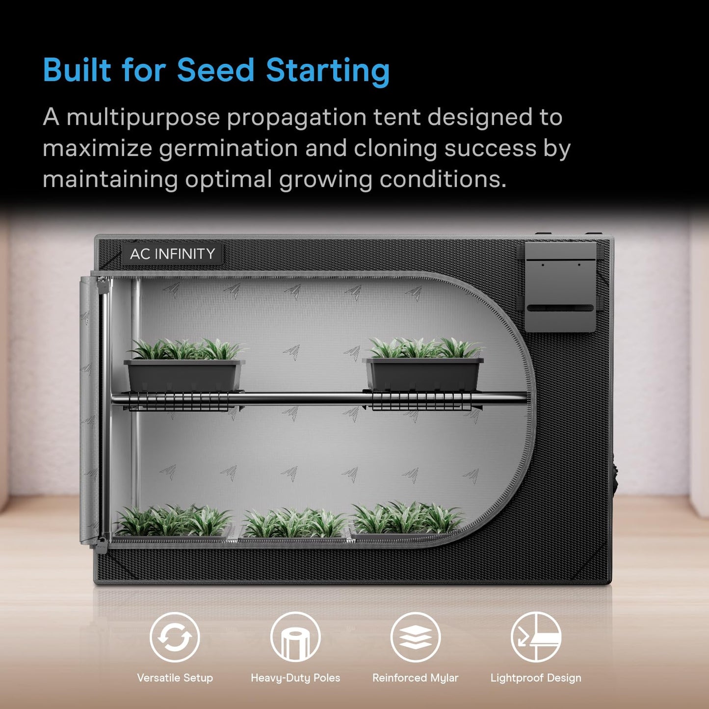 AC Infinity CLOUDLAB Advance Propagation Grow Tent, 2000D Diamond Mylar Canvas, Vertical or Horizontal Orientation Mini Tent for Germination, Cloning, Mushrooms, Early Indoor Plant Growing