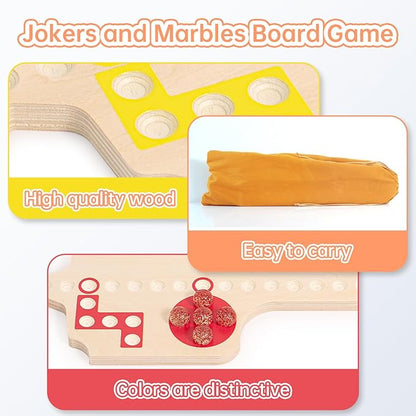 Jokers and Marbles Board Game Wooden Marble Game for 2-6 Players Portable Jokers Game with 30 Marbles 3 Decks of Cards 2 Storage Bags for Family Game Night and Holiday Party